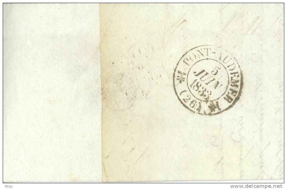 Cachet Dateur Simples Fleurons Type 12 - Lettre De Honfleur Vers Pont Audemer - 5 Juin 1833 - Port Dû - 1801-1848: Précurseurs XIX