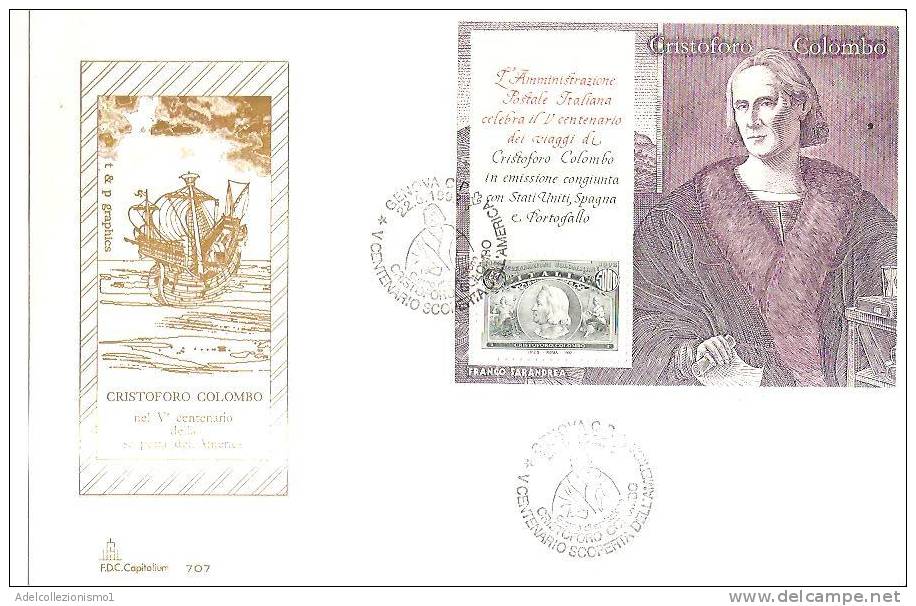 54036)n°6 Lettere F.d.c. Serie Cristoforo Colombo Con Foglietto Commemorativo Con 3 O Un Valore + Annullo - 1991-00: Poststempel