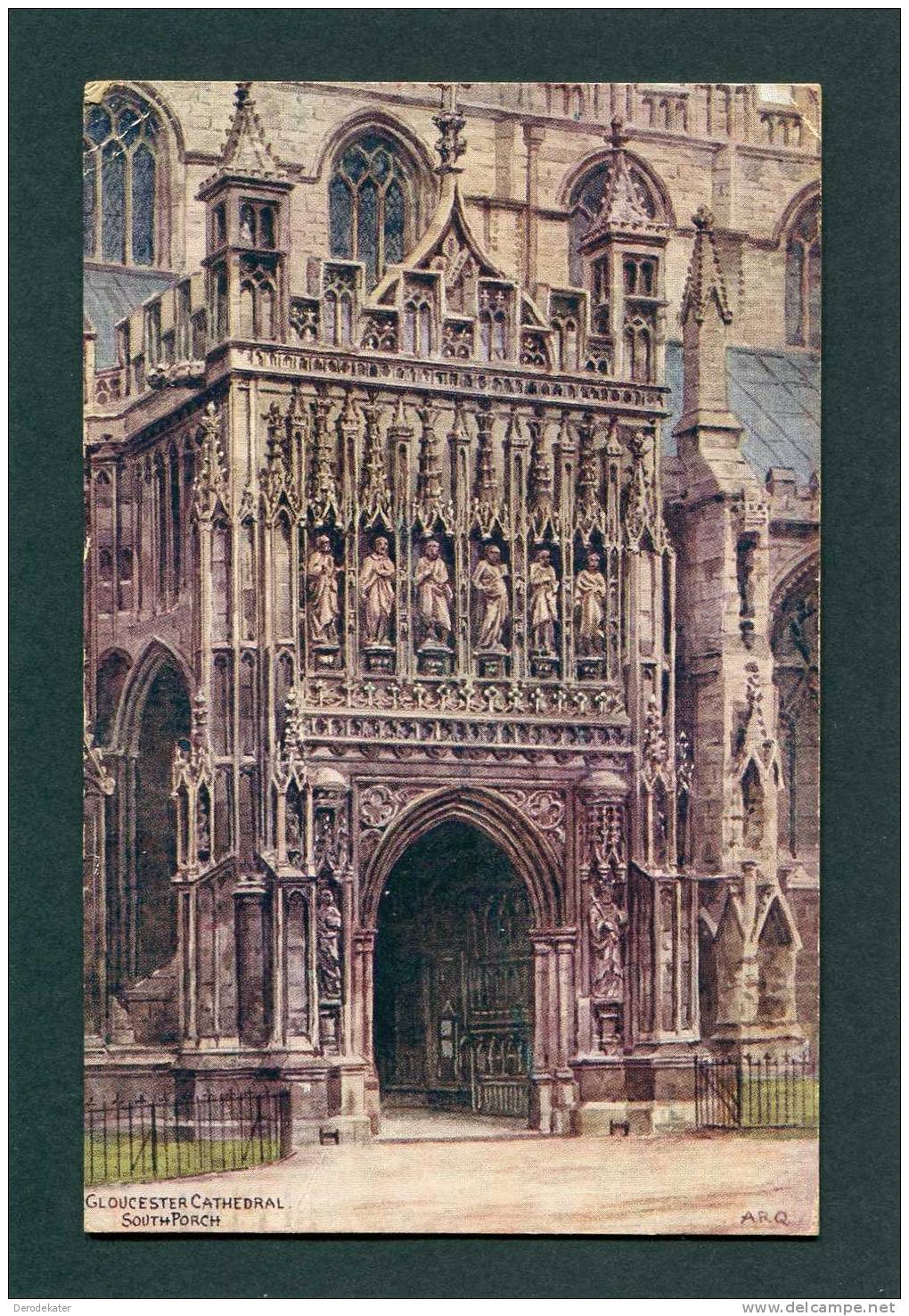 Gloucester Cathedral. South Porch.1934. Malvern Worgs. A.R.Quinton Artist. Salmon Series 3644. Nice ! New !! - Gloucester