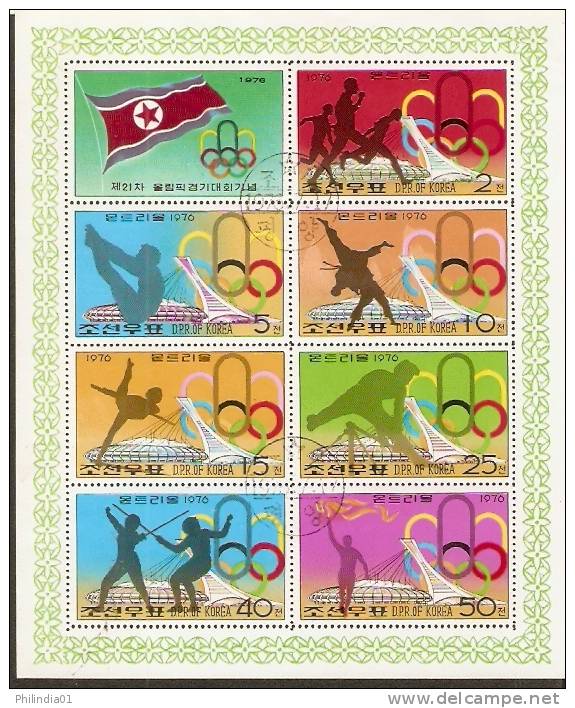 DPR Korea 1976 Montreal Olympic Fencing Gymnastic Diving Running Flag  Sc 1474a Sheetlet Cancelled ++ 15017 - Ete 1976: Montréal