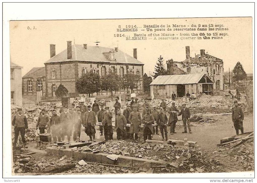 BLESMES - AISNE - BATAILLE DE LA MARNE - DU 6 AU 12 SEPTEMBRE - UN POSTE DE RESERVISTES DANS LES RUINES - GUERRE - Autres & Non Classés