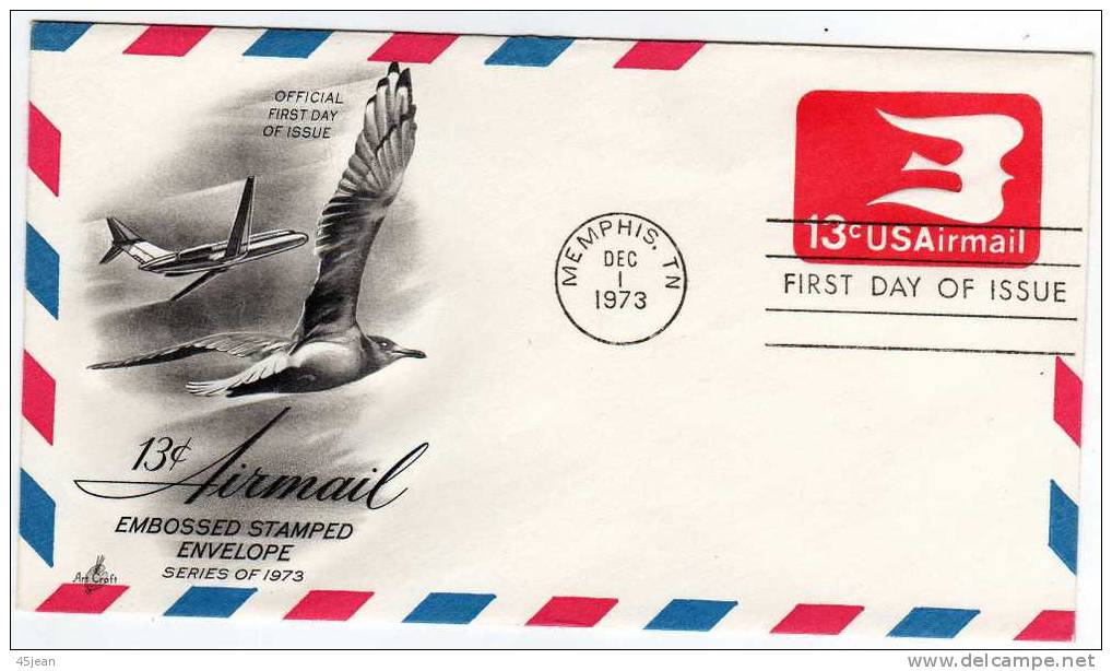 U.S.A: 1973 Jolie Fdc "entier PAP En Relief Poste Aérienne 13c " - Autres & Non Classés