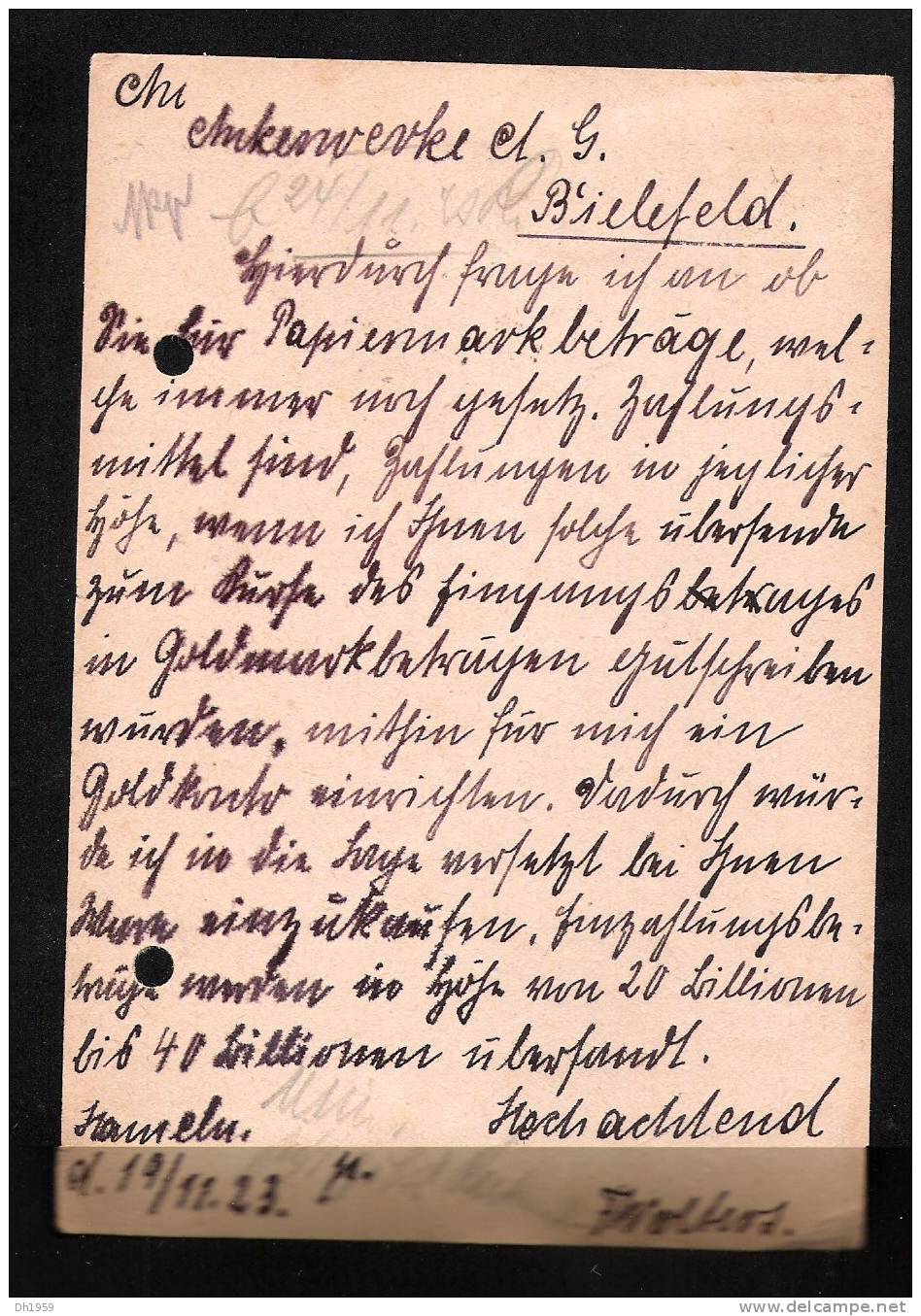 C. WOLTERS NÄHMASCHINEN HAUS FAHRRÄDER VELOS EISENWAREN HAUSHALTSMASCHINEN NACH ANKERWERKE BIELEFELD 1923 - Hameln (Pyrmont)