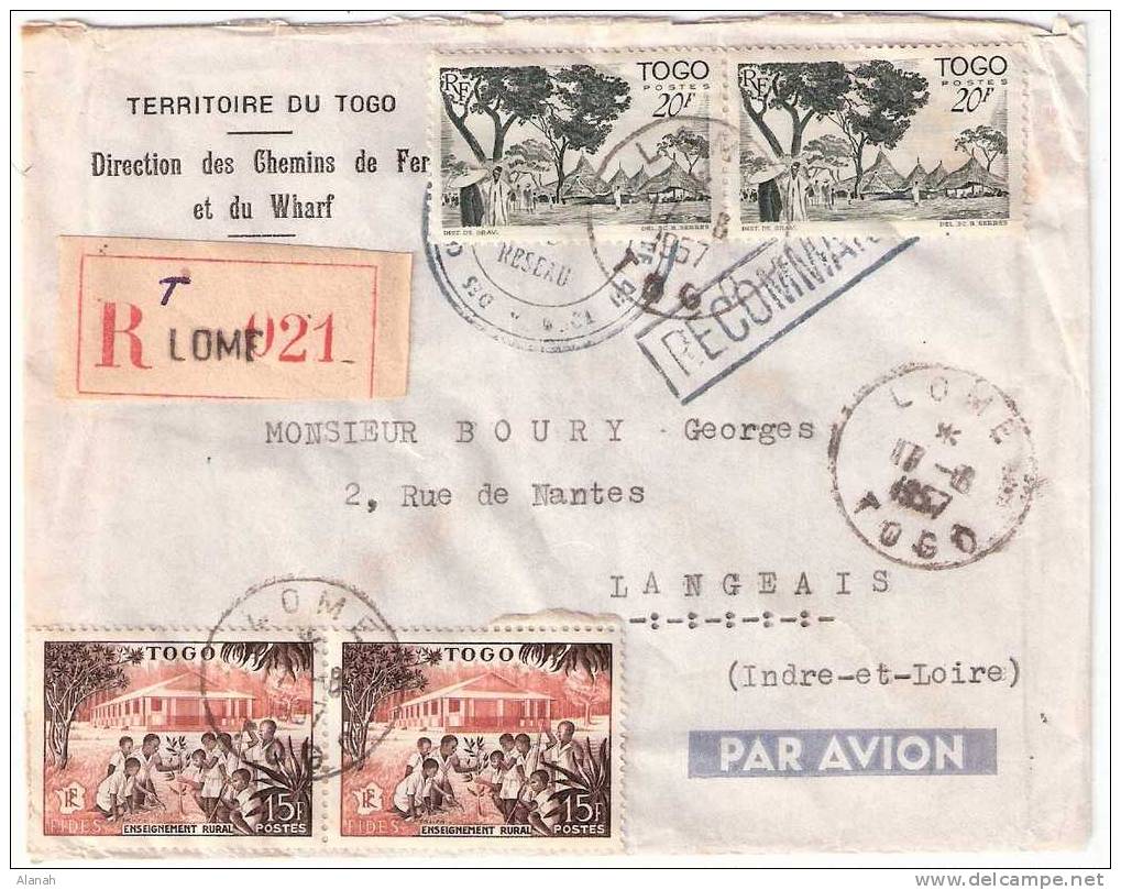 LETTRE Voyagé  En 1957 De LOME (TOGO) à LANGEAIS (FRANCE) - Autres & Non Classés