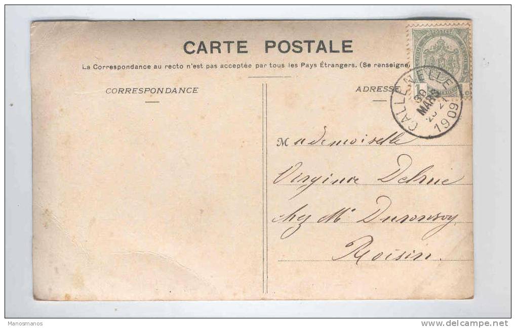 697/16 - Carte Fantaisie TP Armoiries Cachet Simple Cercle CALLENELLE 1909 Vers ROISIN - 1893-1907 Armoiries