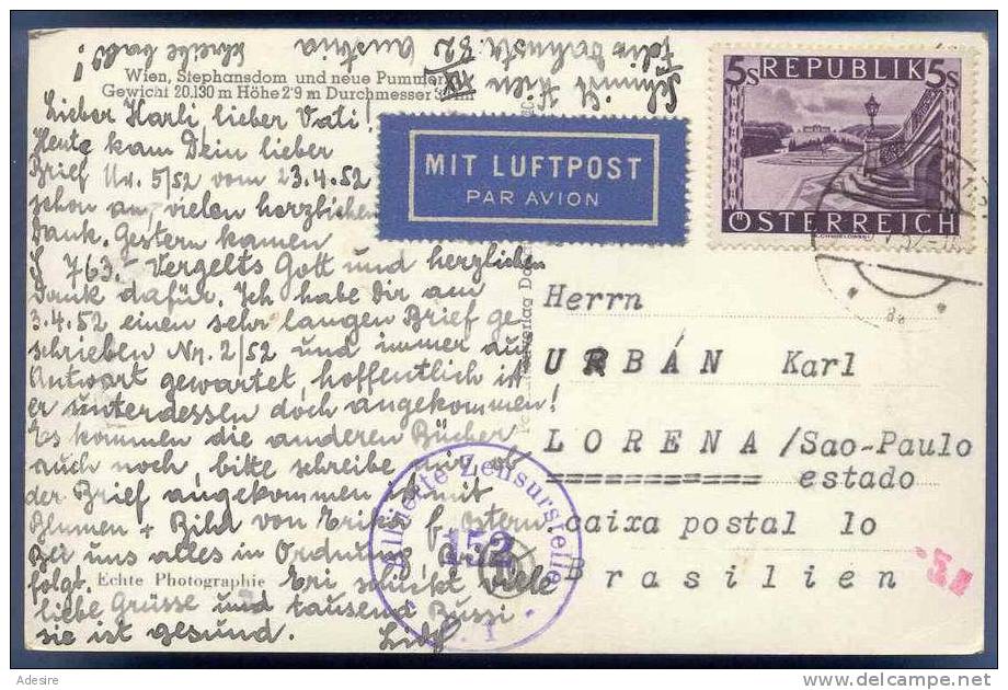 5 ÖS (Ank862),Stempel1952,Luftpost,Zensur152,auf Ak Stephansdom Und Neue Pummerin ... - Storia Postale