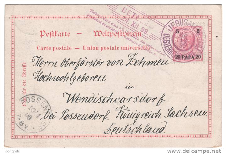 Austria - 1899 - Betleem & Jerusalem To Germany, Oesterr. Post In Jerusalem - 25-12-99 - Eastern Austria