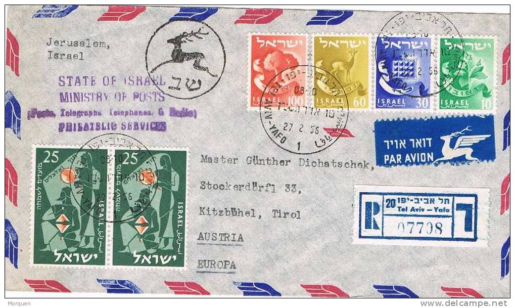 1664. Carta Aerea Certificada TEL AVIV (Israel) 1956. Ministry Of Posts - Lettres & Documents