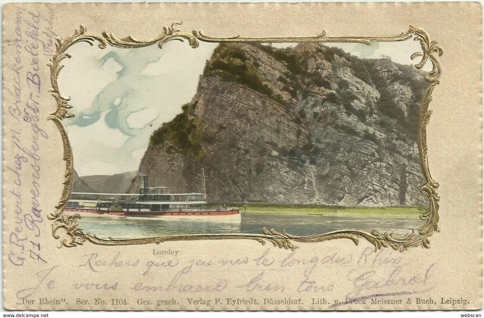 AK Loreley & Schiff Passepartout Farblitho 1909 #06 - Loreley