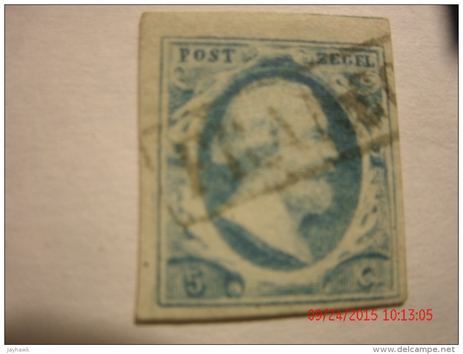 NETHERLANDS 1852, Mi1a, 5c LIGHT BLUE, USED, KING WILHELM III - Oblitérés