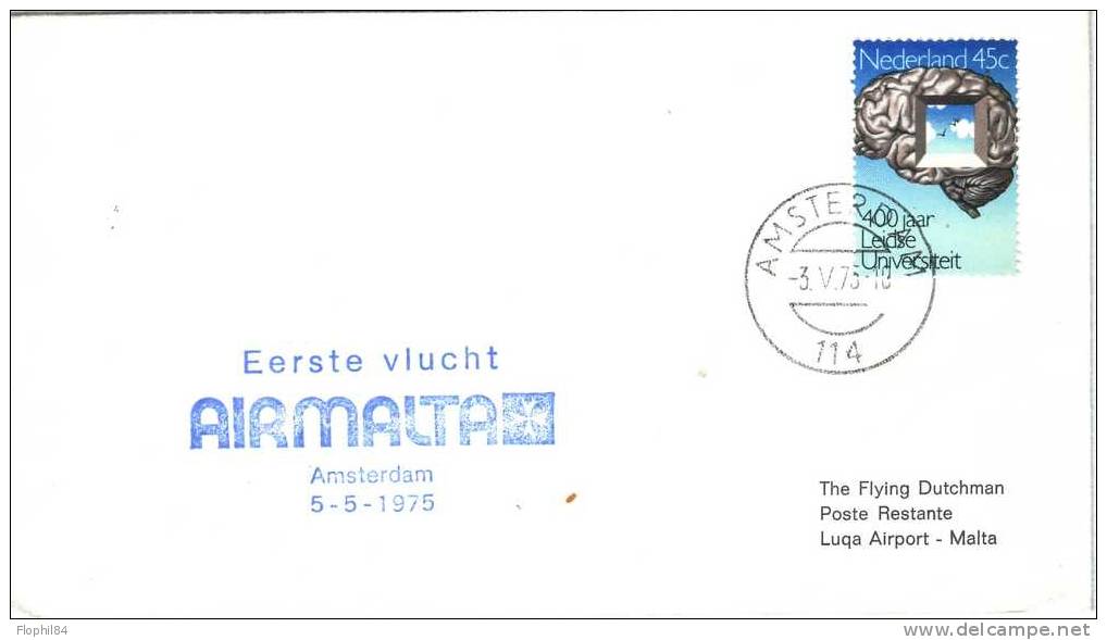 POSTE AERIENNE-AMSTERDAM MALTE-5-5-1975. - Posta Aerea