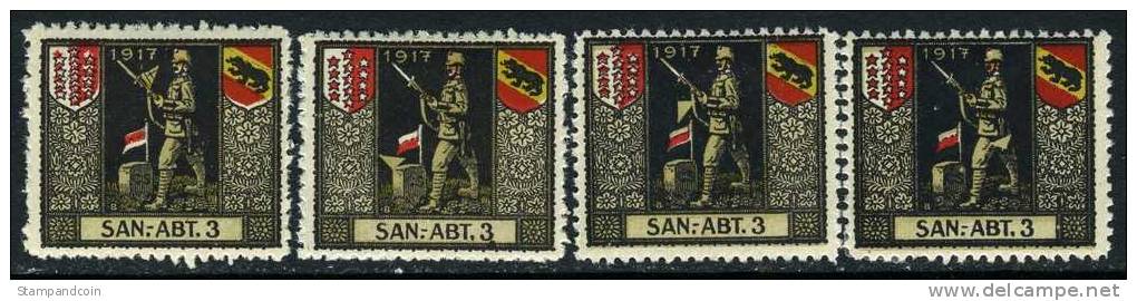 Swiss Military 3rd Div. No. 85 – 4 MH Varieties From 1914-18 - Vignettes