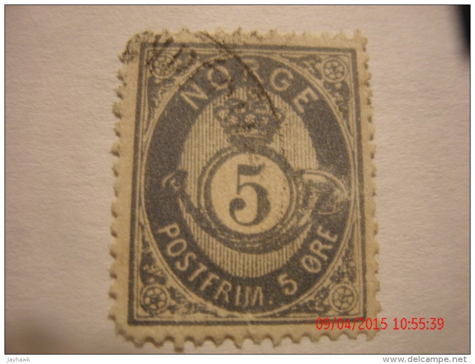 NORWAY 1877,  SCOTT# 24a,  5 ORE,  DULL BLUE,  USED - Oblitérés