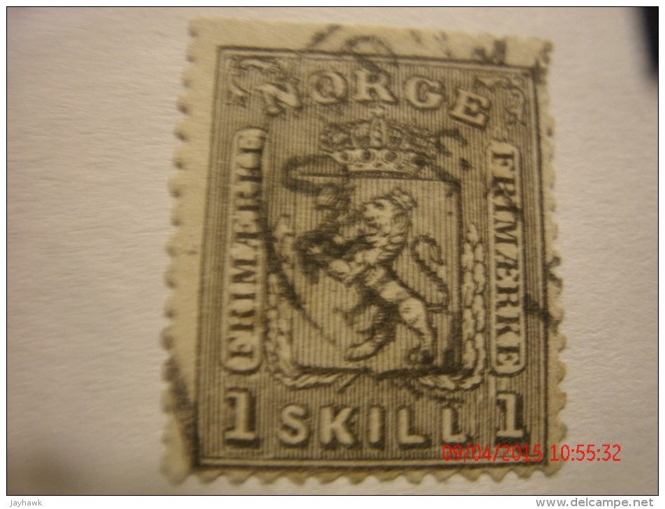 NORWAY 1868,  SCOTT# 11,  1 SKILLING,  BLACK,  USED - Oblitérés