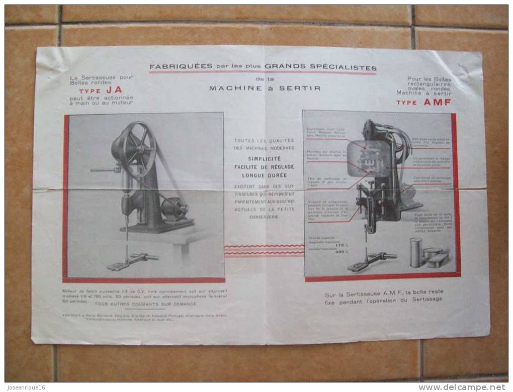 SUDRY & FILS. MONTEVIDEO Burdeaux EXPORT DOCUMENTATION. Staking Tool BROCHURE. 1936 - Machines