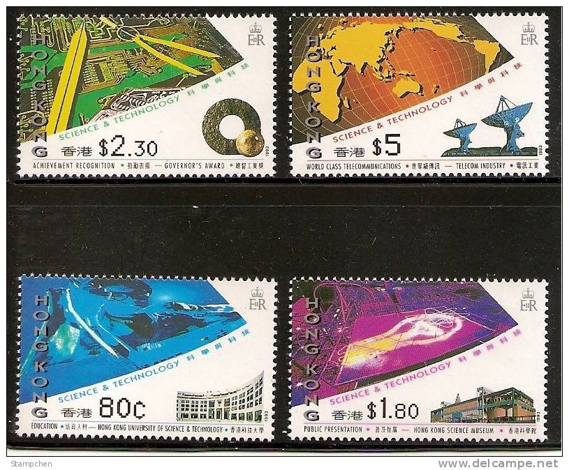 1993 Hong Kong Science & Technology Stamps Satellite Telecom Map Computer University Museum - Computers