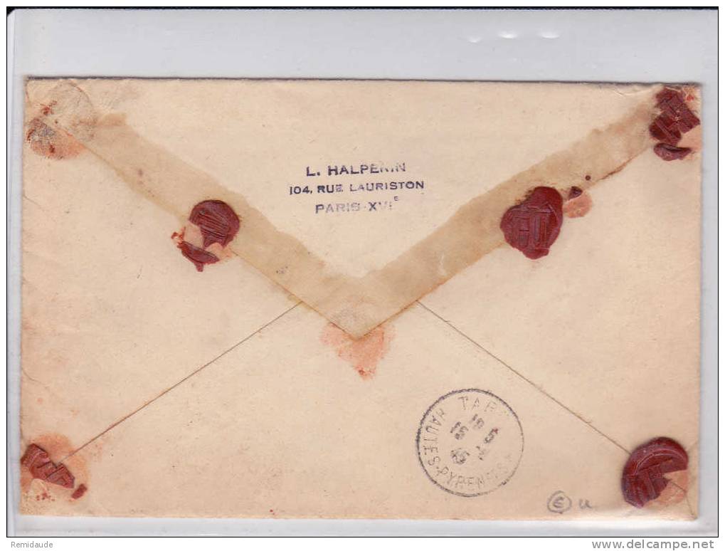 1945 - LETTRE RECOMMANDEE CHARGEE De PARIS 106 (CACHET PROVISOIRE) Pour TARBES  - GANDON - 1945-54 Marianna Di Gandon