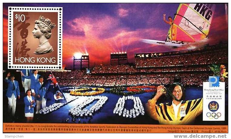 Hong Kong 1996 Olympic Games Stamp S/s Sailing Boat Sport QEII Famous Chinese - Zomer 1996: Atlanta