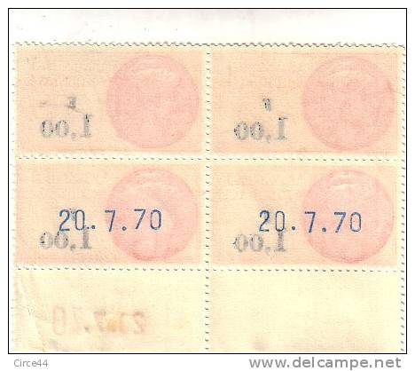 TIMBRES FISCAUX.TAXES COMMUNALES.1.00F.GROUPE DE 4 AVEC COIN DATE ET DATE AU VERSO. - Other & Unclassified