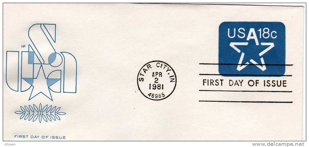 U.S.A: 1981 Très Belle Fdc Entier PAP En Relief  18c "Star Oblitération Star City" - Autres & Non Classés