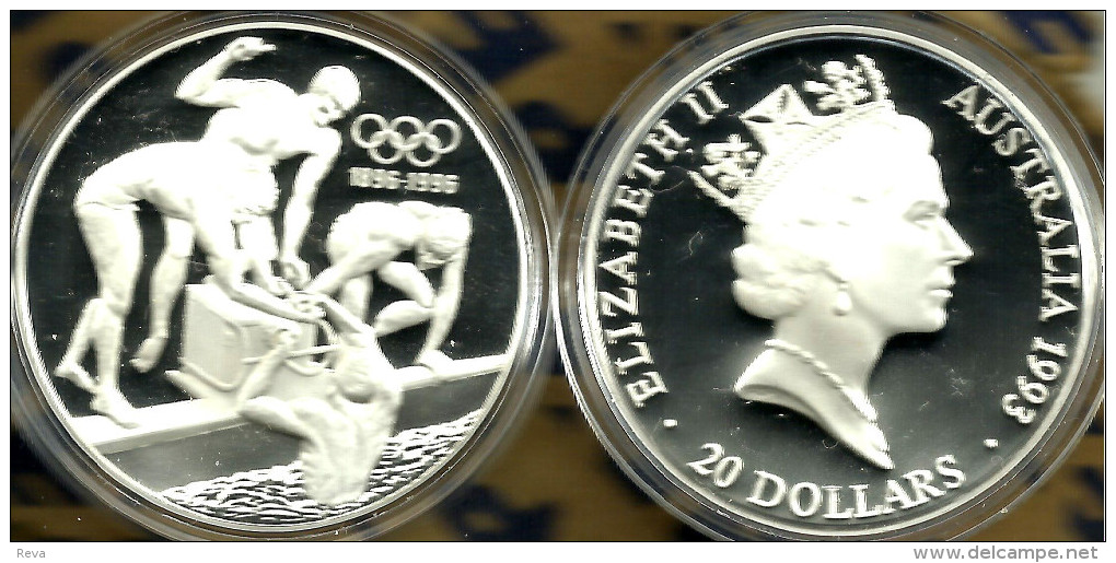 AUSTRALIA $20 DOLLARS ATLANTA OLYMPICS SPORT SWIMMER QEII HEAD 1YEAR 1993 1Oz SILVER PROOF  READ DESCRIPTION CAREFULLY!! - Other & Unclassified