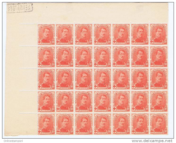 Belgium OBP 130 In Part Sheet  With Depot 1914 Stamp At Top, 7 X 5 Pcs. , MNH Only 2 Stamps Hinged - 1914-1915 Rode Kruis