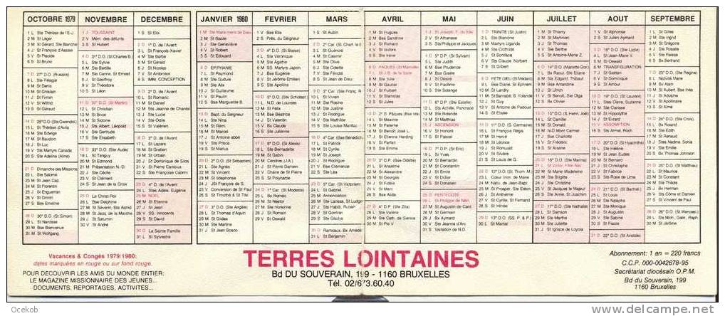 Kalender Bruxelles  TERRES LOINTAINES 1979 Enfance Missionnaire - Tamaño Pequeño : 1971-80