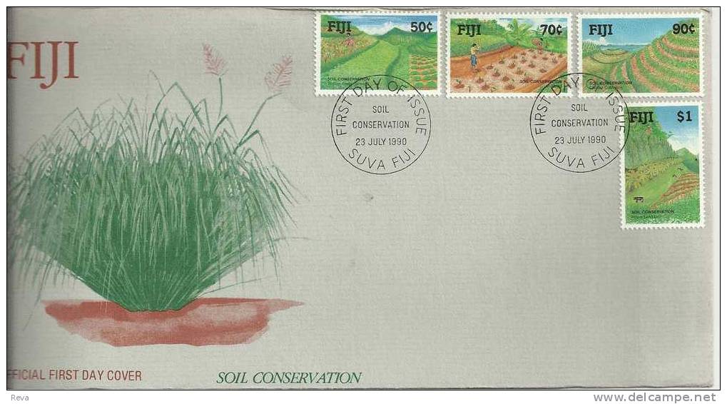 FIJI ISLANDS FDC SOIL CONSERVATION LANDSCAPE SET OF 4 STAMPS  DATED 23-07-1990 CTO SG? READ DESCRIPTION !! - Fidji (1970-...)