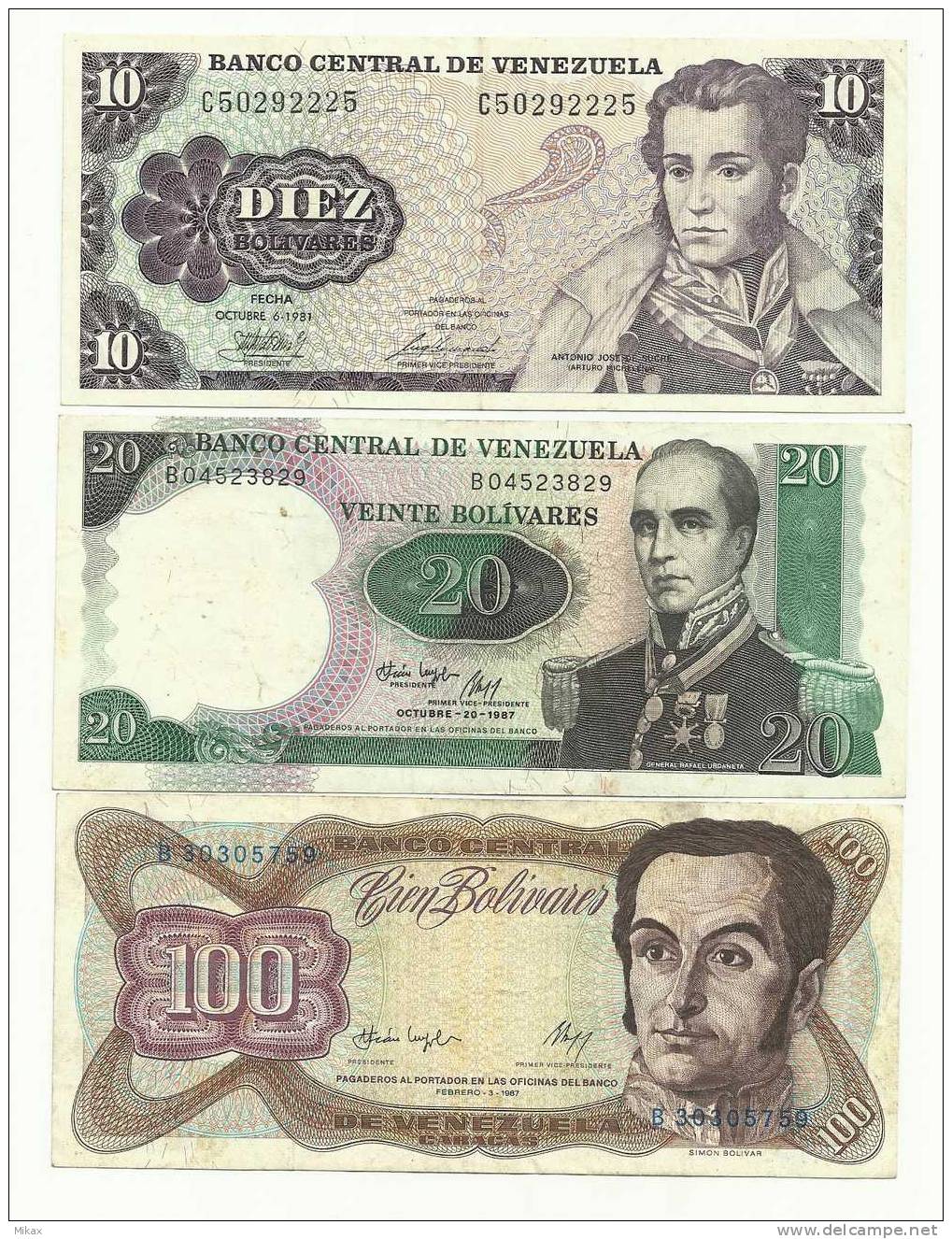 VENEZUELA - 3 Bank Notes 10, 20 And 100 Bolivares - Venezuela