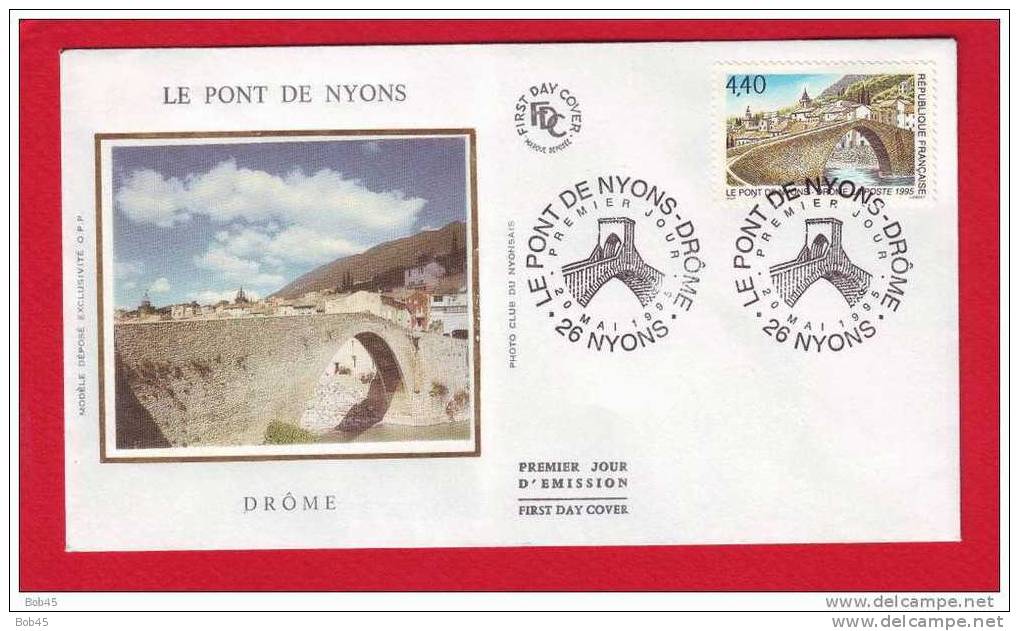 (2925-1995) FDC Pont Plaine Du Tricastin Eygues Pont Roman Dos D´ane Nyons (Y&T 2956) - 1990-1999