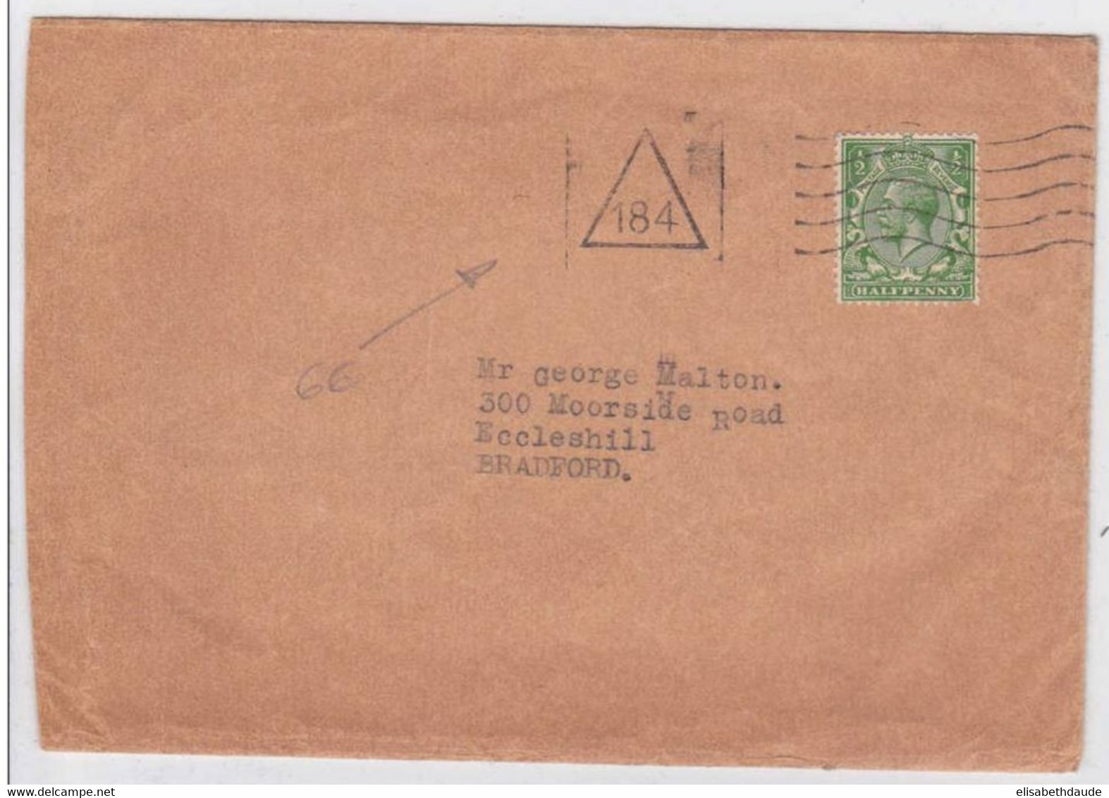 GB -  LETTRE Pour BRADFORD - OBLITERATION MECANIQUE TRIANGLE 184 - Lettres & Documents