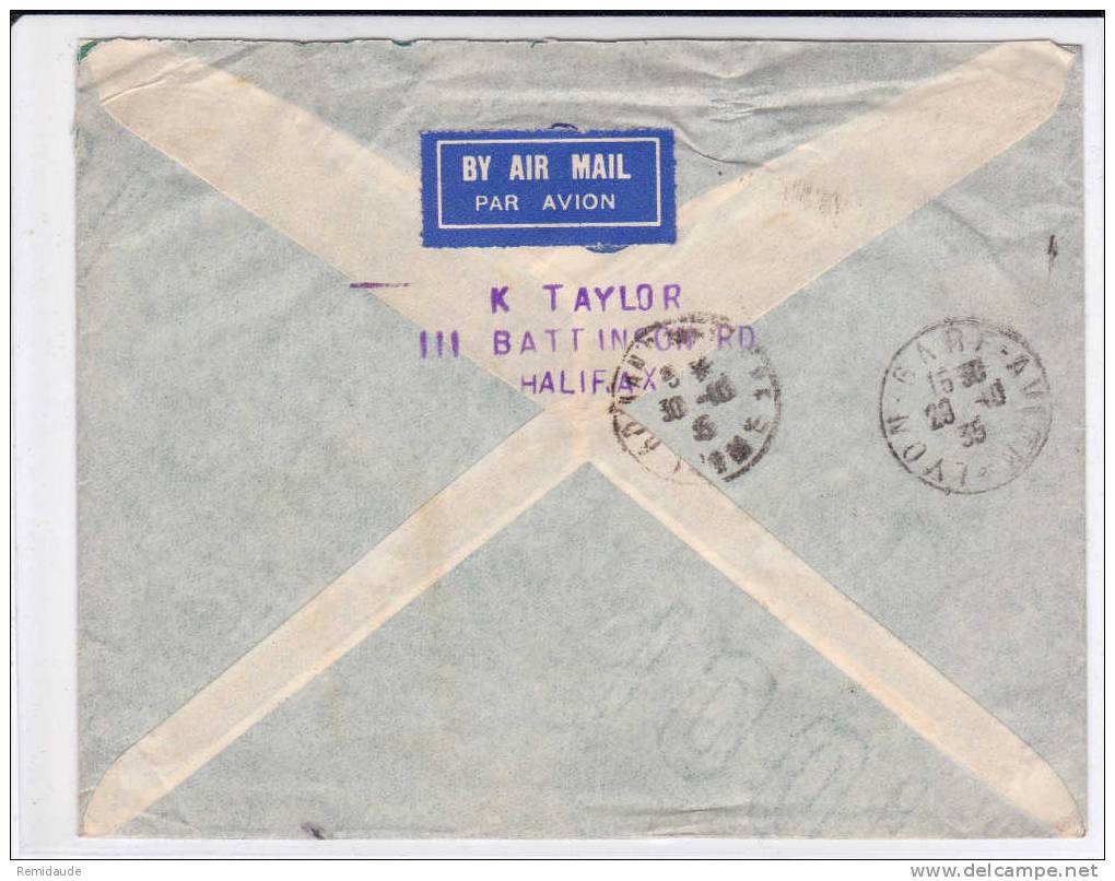 GB - 1935 - YVERT N° 187+189+190 TRICOLORE Sur LETTRE Par AVION De HALIFAX Pour ROMANS (DROME) - Lettres & Documents