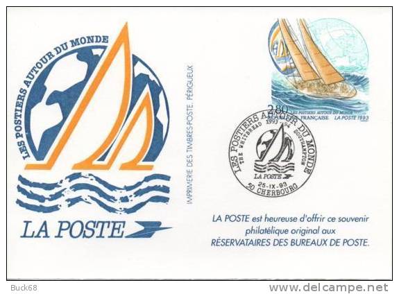 FRANCE Entier Postal 2831 CP1 Carte Postiers Cachet CHERBOURG 1 Voilier Globe Whitbread - Official Stationery