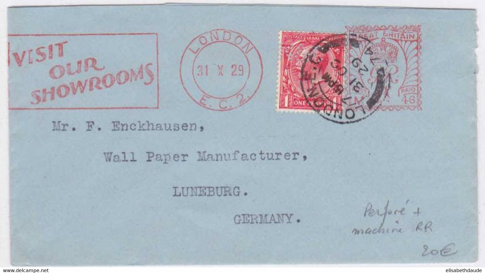 GB - 1929 - PERFORE N & C (NICHOLLS & CLARKE) Sur LETTRE Avec COMPLEMENT EMA (RARE) De LONDON Pour LUNEBURG (ALLEMAGNE) - Perfin