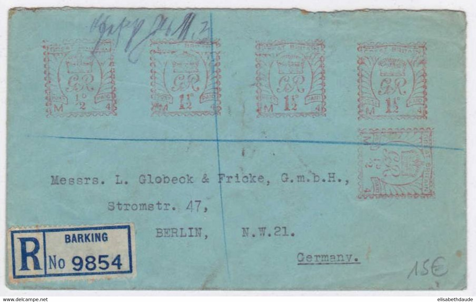 GB - 1935 - EMA X5 Sur LETTRE RECOMMANDEE De BARKING Pour BERLIN (ALLEMAGNE) - Maschinenstempel (EMA)