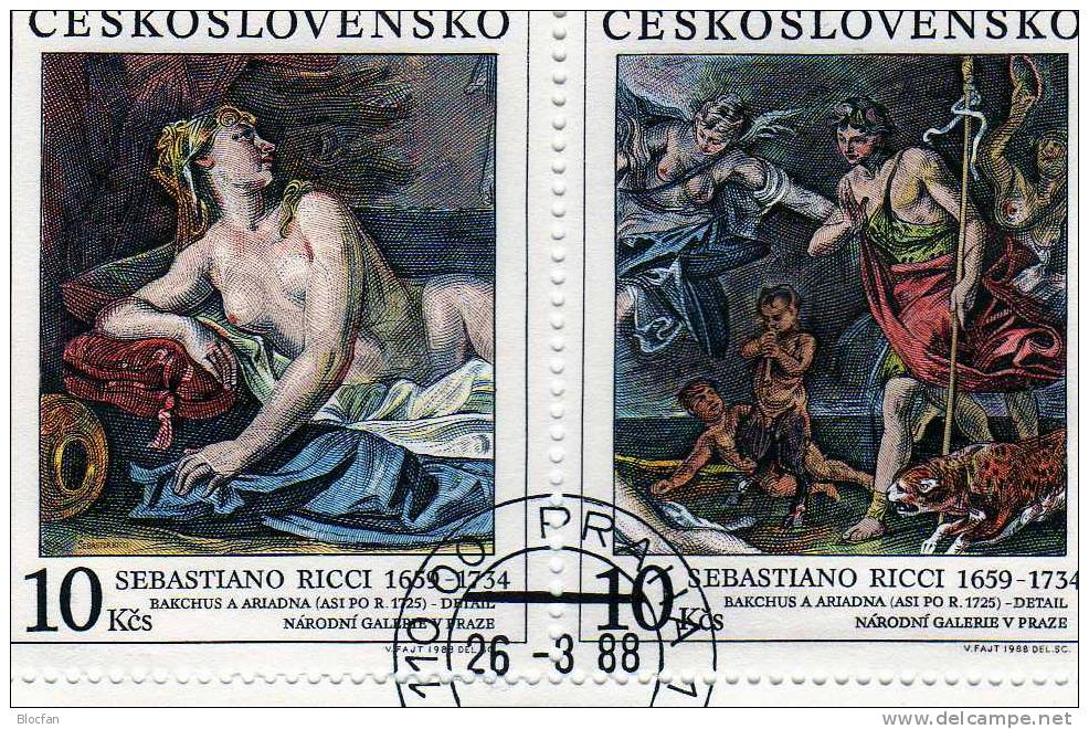 Tag Der FIP Aufdruck PRAGA 1988 CSSR 2972/3 Plus Block 91 O 16€ E-Karte Gemälde Sebastiano Ricci Art Bloc Sheet From CSR - Tableaux