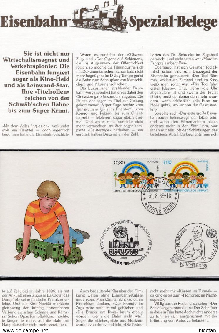 2x SST 1985 UNO 83/4 Brief 5€ Ausstellung FERRPHILEX Lok Adler Nürnberg Eisenbahn-Spezial-Beleg History Cover Of UN Genf - Cartas & Documentos