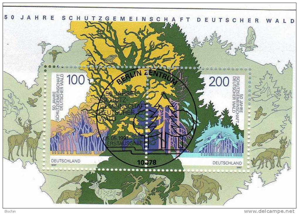 50 Jahre Deutscher Wald 1997 BRD 1918/9, ZD, Schwarzdruck Plus Block 38 O 13€ Schutz Der Waldgebiete Sheet From Germany - Minerales