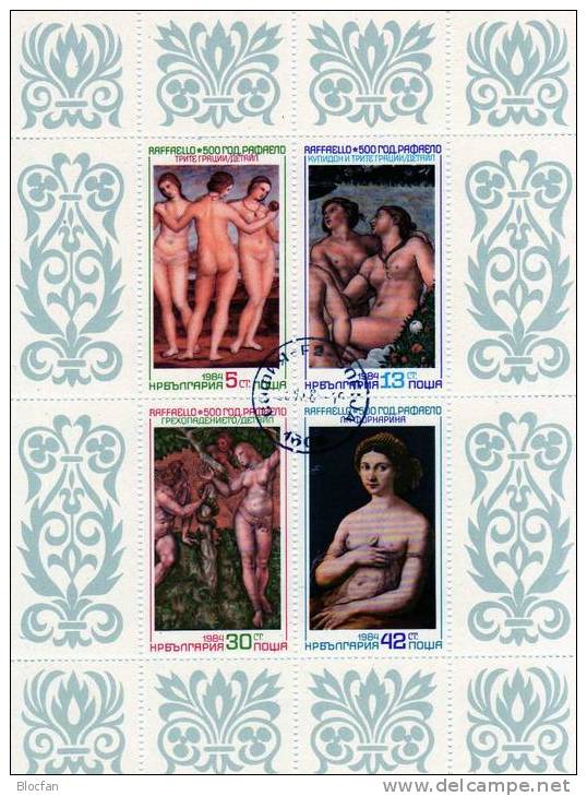 500.Geburtstag Maler Raffaels 1984 Berühmte Gemälde Bulgarien 3324/7 + 4-KB O 7€ Cupido 3 Grazien Sheetlet From Bulgaria - Paintings