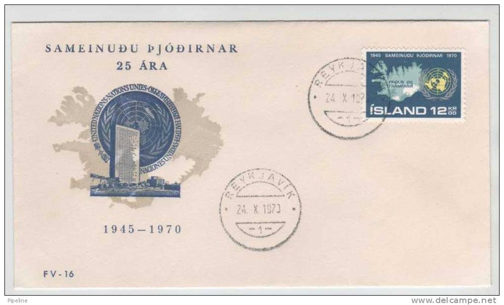 Iceland Special Cover UN 25th Anniversary With Cachet Reykjavik 24-10-1970 - Cartas & Documentos