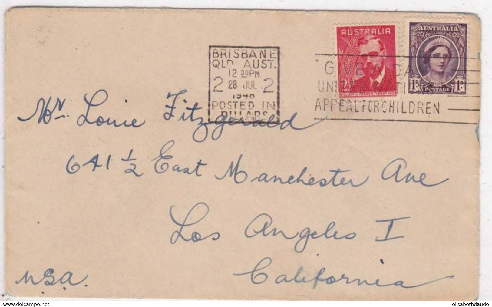 AUSTRALIE - 1948 - LETTRE De BRISBANE Pour LOS ANGELES (USA) - Storia Postale