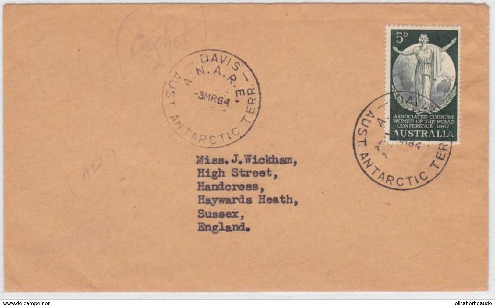 ANTARCTIQUE AUSTRALIEN (ANTARCTIC - 1964 -  LETTRE De DAVIS Pour Le SUSSEX (ENGLAND) - Brieven En Documenten