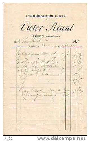 Facture Victor Réant Mercerie En Gros Houdan 24-??-1891 - Droguerie & Parfumerie