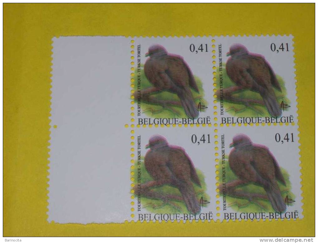 BUZIN AVEC DEFAUT N° 3135 -decalage De Couleur -bec Tricolore-dos Rouge + Double Branche  Bloc De 4 - (3/4) - 1985-.. Vogels (Buzin)