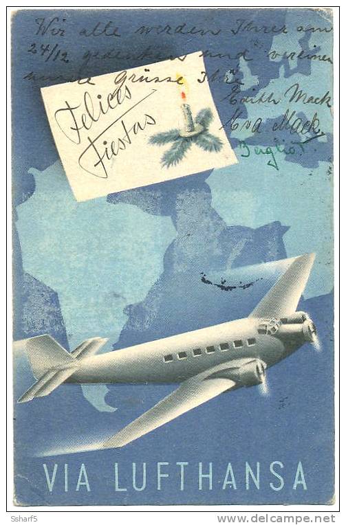 VIA LUFTHANSA Scöne WERBEpostkarte Perú=>Polen 1938 Felices Fiestas - 1919-1938