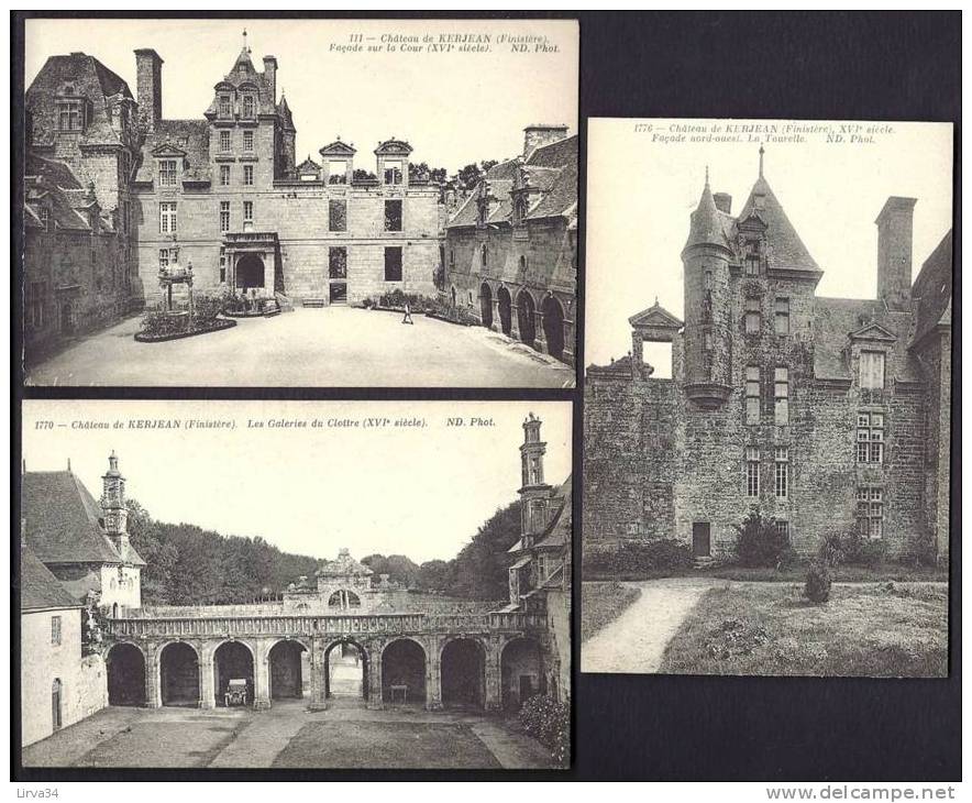 LOT 3 CPA  ANCIENNES- FRANCE- KERJEAN (29)-  FACADE NORD-OUEST- GALERIE DU CLOITRE- LA COUR AVEC LE PUITS- ANIMATION - Saint-Vougay