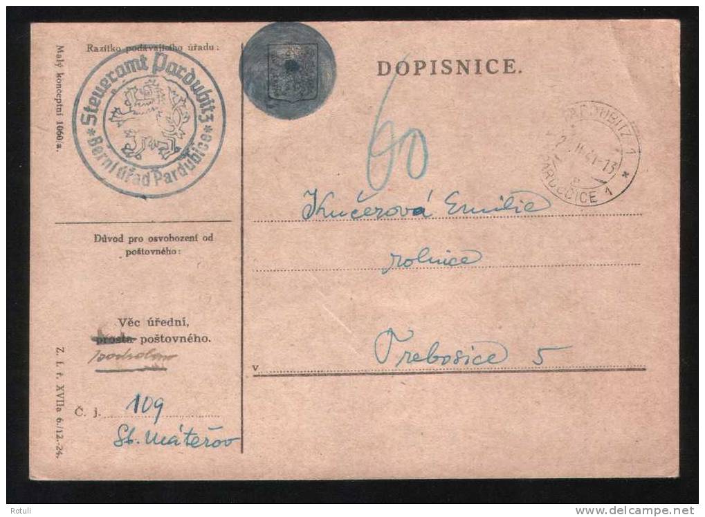 Bohemia & Moravia - Böhmen & Mähren 1941 Postal Stationary Steuerambt Pardubice - Covers & Documents