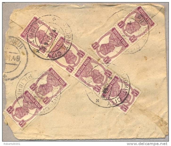 India 1948 Postal Stationery 1 And 1/2 Annas Registered From Pilibhit To Bandikui With Adjunctive Franking Eight Stamps - Briefe