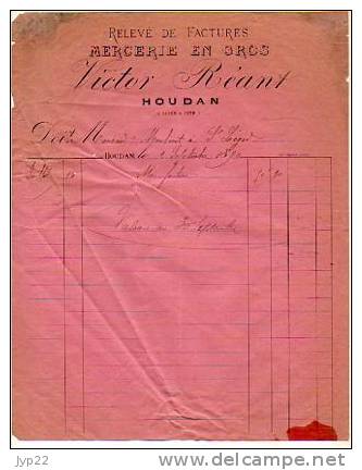 Facture Mercerie En Gros Victor Réant Houdan 2-11-1890 - Drogisterij & Parfum