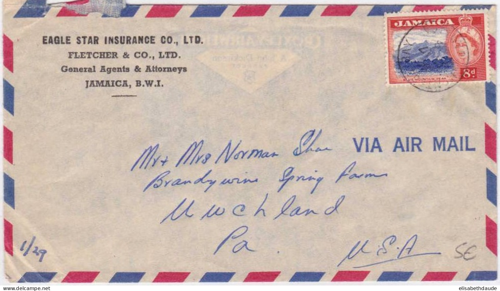 JAMAICA - 1958 -  SEUL Sur LETTRE Par AVION De KINGSTON Pour Les USA - Jamaïque (...-1961)